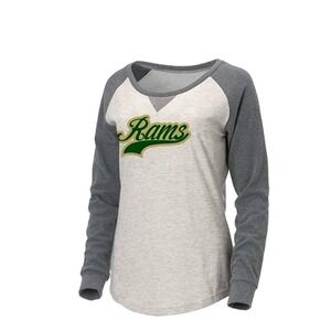 Womens Rams Baseball Raglan Long Sleeve Shirt Crew Neck Casual Top Small